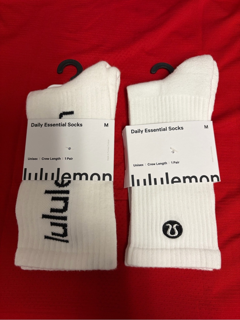 NWT lululemon athletica White Daily Essential Crew Socks - set of 2. Size: M